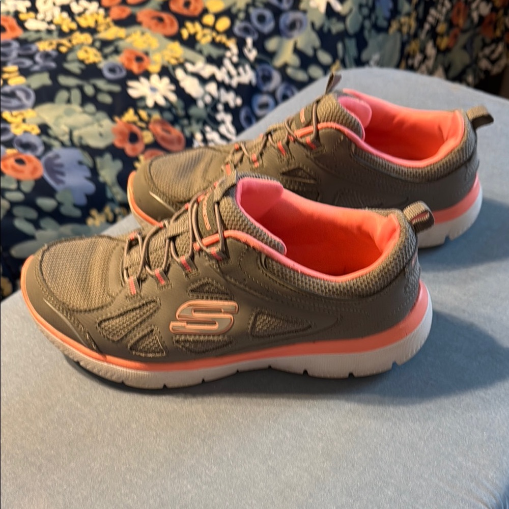 Skechers Women's Athletic Shoes - Olive and Coral